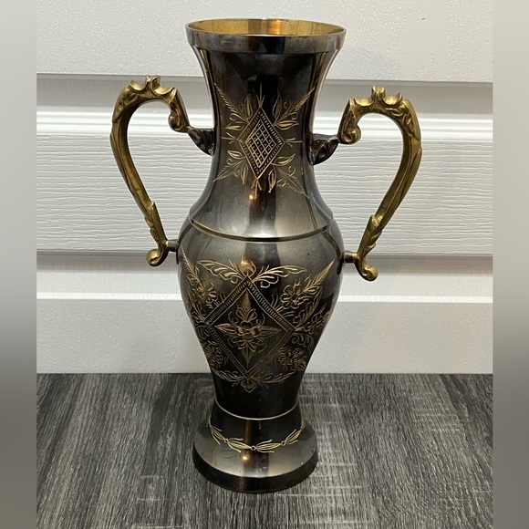 Vintage Etched 12” tall brass Vase. Home decor. - Picture 1 of 4